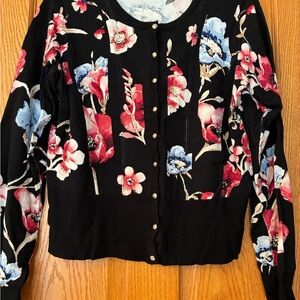 White House Black Market Black Floral Cardigan